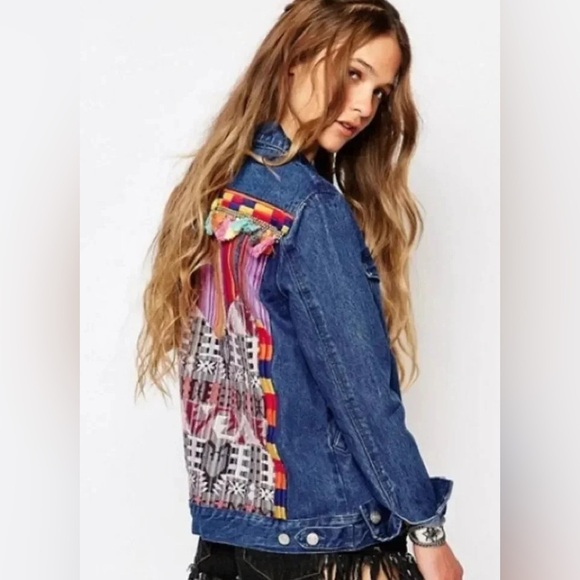 Honey Punch Embroidered Huipil/Tassel Jean Jacket M/L - Picture 1 of 14